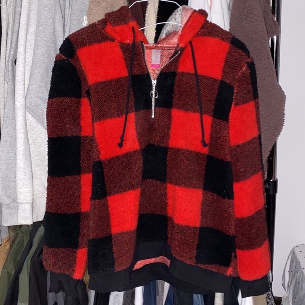 Checkered Quarter Zip Sherpa Sweatshirt